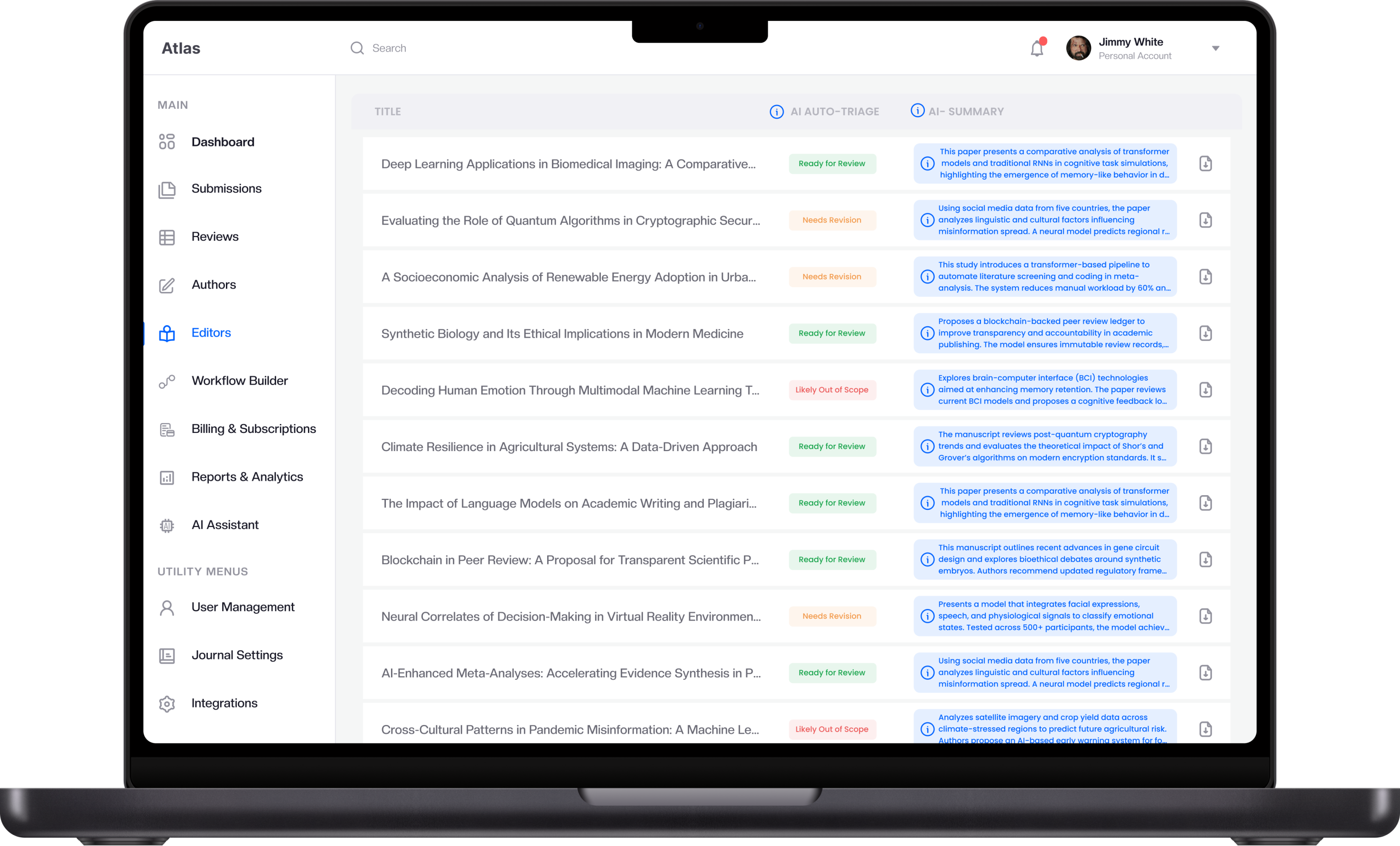 Atlas Dashboard - Editors View